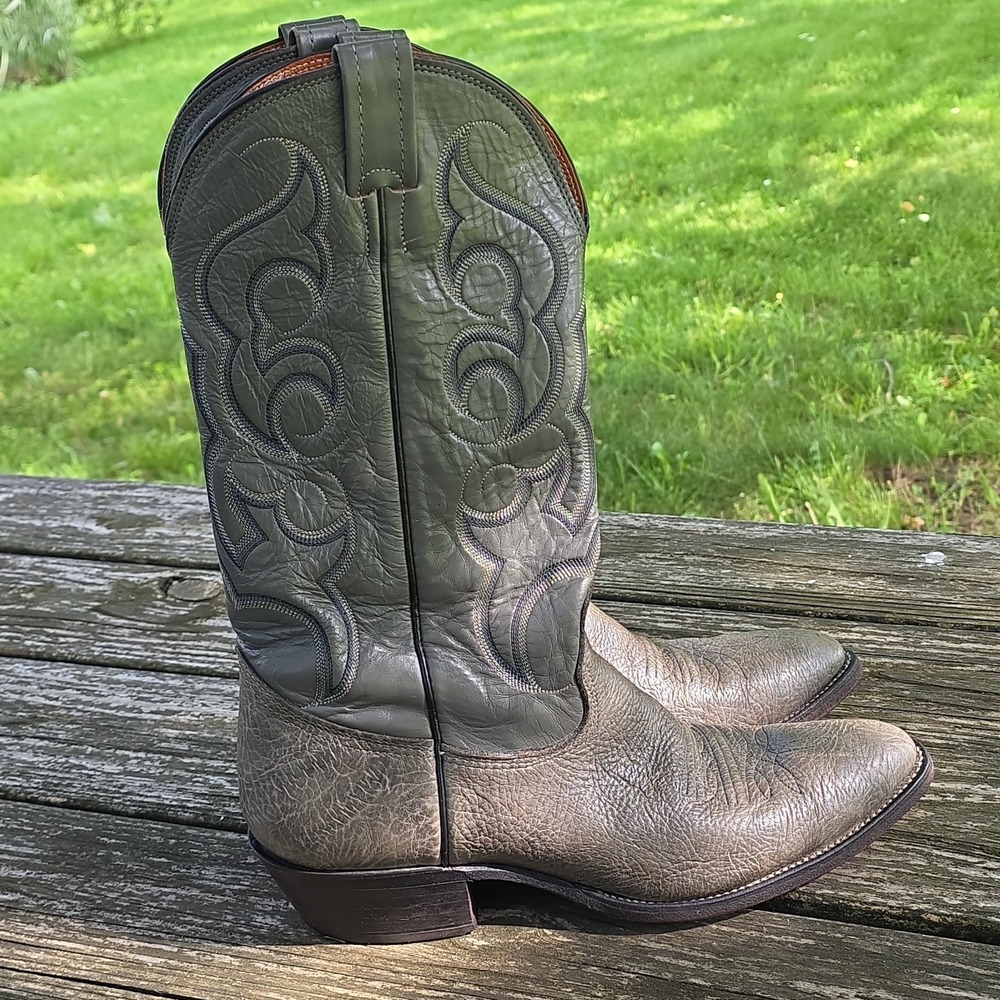 Nocona Cowboy Boots Men's 10 B Grey Blue Embroidered Accents EXC
